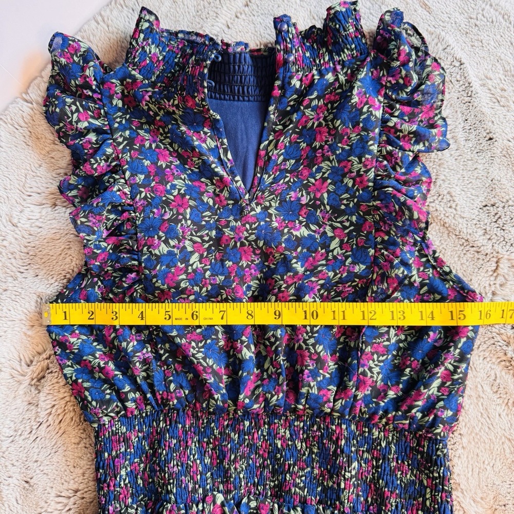 Lulus Evalina Navy Blue Floral Print Mock Neck Midi Dress Women's SZ S - Picture 14 of 16